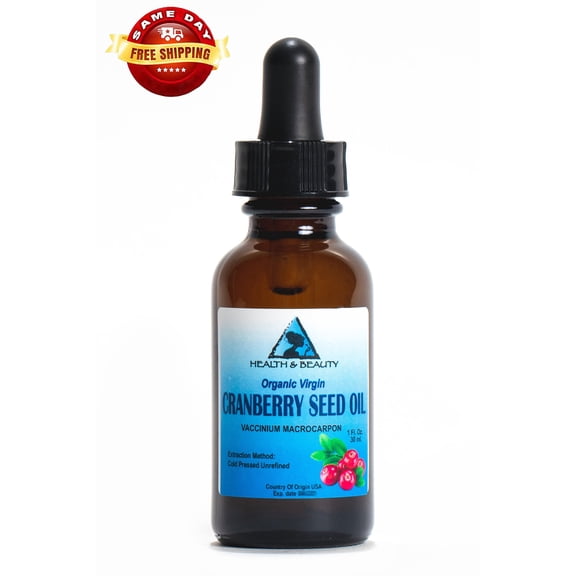 CRANBERRY SEED OIL UNREFINED ORGANIC VIRGIN COLD PRESSED PURE GLASS DROPP 1.0 OZ