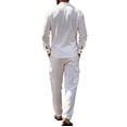 thumbnail image 5 of Miqool Mens 2 Piece Outfits Linen Stand Collar Long Sleeve Shirt Loose Workwear Pants Matching Set Casual Loungewear Tracksuit S‑3XL, 5 of 8