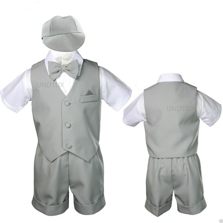 Silver Baby Infant Boy Toddler Formal Eton Suit Vest Set Shorts S M L XL 2T - 4T