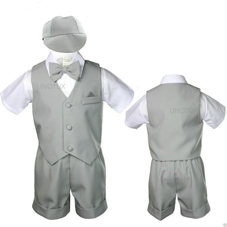 

Silver Baby Infant Boy Toddler Formal Eton Suit Vest Set Shorts S M L XL 2T - 4T
