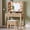 Wood Color, variant on melmine Vanity Desk with Storage Stool Fluted Dressing Table with Mirror and 3-Color Lights Vanity with 2 Large Drawers & Charging Station, Wood Color