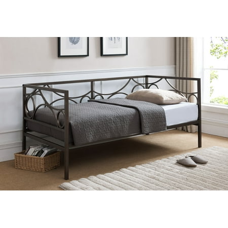 Antique Pewter Daybed Vegas Platform Daybed Frame With Mattress & 7 Slats, Twin, Dark Pewter Metal, Contemporary (Headboard, Footboard, Rails, Slats & Mattress) ()