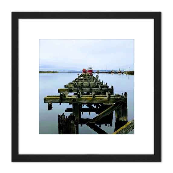 Koumu Leith Old Wharf Dock Ships Sea Water Grey 8X8 Inch Square Wooden Framed Wall Art Print Picture with Mount