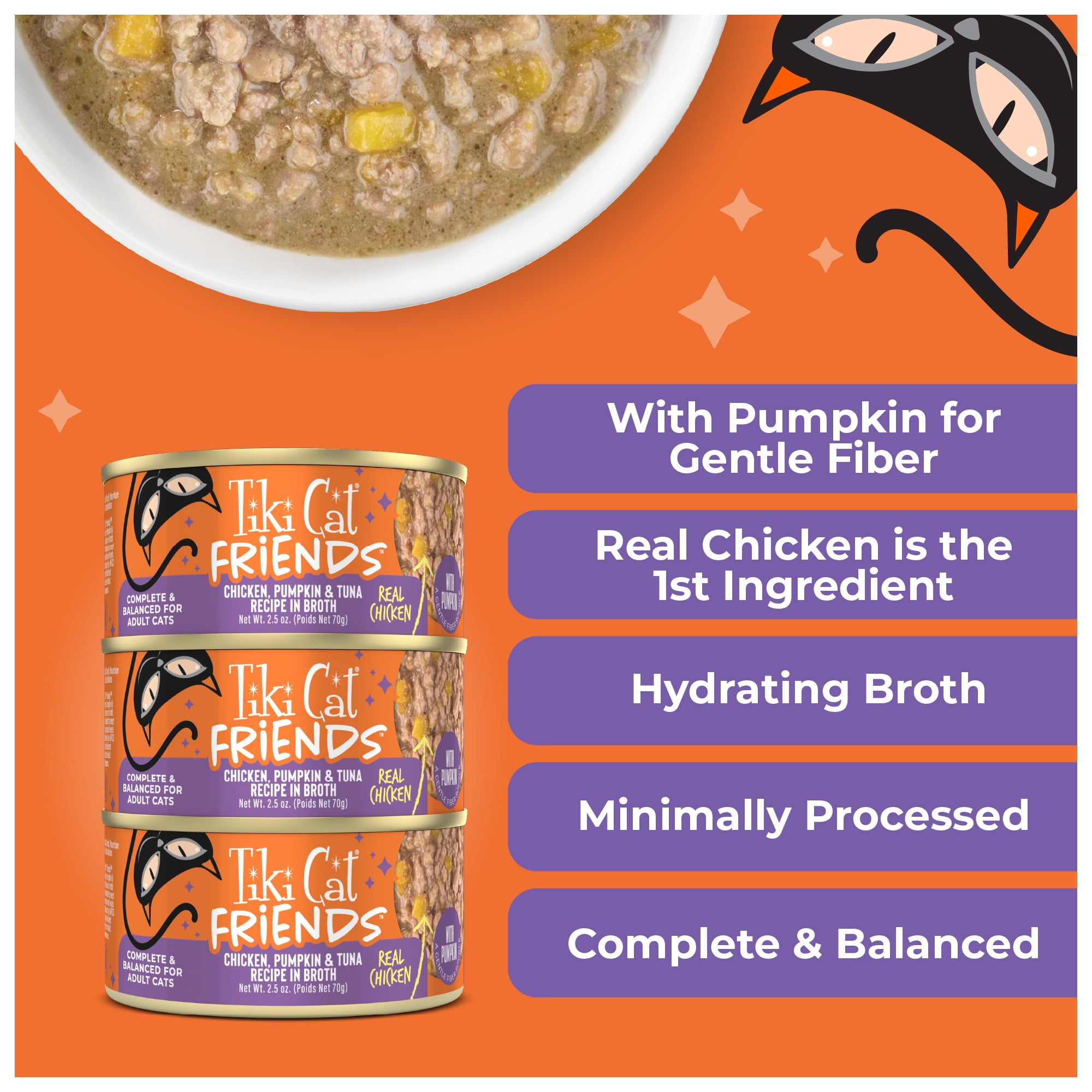 (24 pack) Tiki Cat Friends Chicken, Pumpkin & Tuna, 2.5 oz can