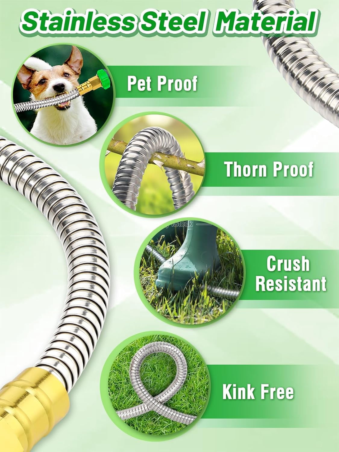 Female to Female Leader Hose for Hoses Reel - 5ft Leakproof Kink Free Short Garden Hose, Heavy Duty 304 Stainless Steel Flexible Water Pipe for Outdoor Garden Watering Car Pet Cleaning
