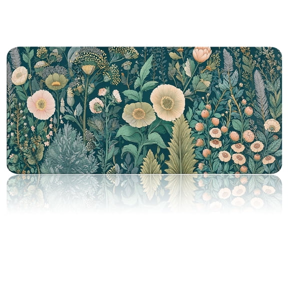 Extended Gaming Mouse Pad, 35.4"x15.7" Vintage Green Botanical Desk Mat for Keyboard and Mouse, Non-Slip Water-Resistant