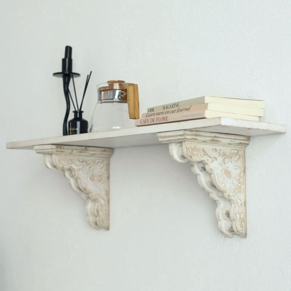 Z&Z ORNAMENTORUM Wood Corbels,Wooden Shelf Brackets,Vintage Farmhouse White Bracktets Decor for Shelf, Kitchen, Living Room & Fireplace,Set of 2