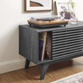 thumbnail image 4 of Vinyl Record Side Table Cabinet Stand, Charcoal Grey Gray, Wood, Modern Contemporary, Mid Century Living Hotel Lounge Cafe Lobby, 4 of 8