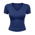 thumbnail image 4 of LYEAA V Neck T Shirts for Women Short Sleeve Basic Shirts Breathable Slimming Pullover Solid Strecth Fall Tops Dark Blue M, 4 of 8