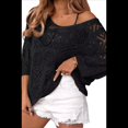 thumbnail image 1 of Suéter de Crochet Calado para Mujer, 3/4, Hombros Descubiertos, Verano 2025 Negro M, 1 of 8