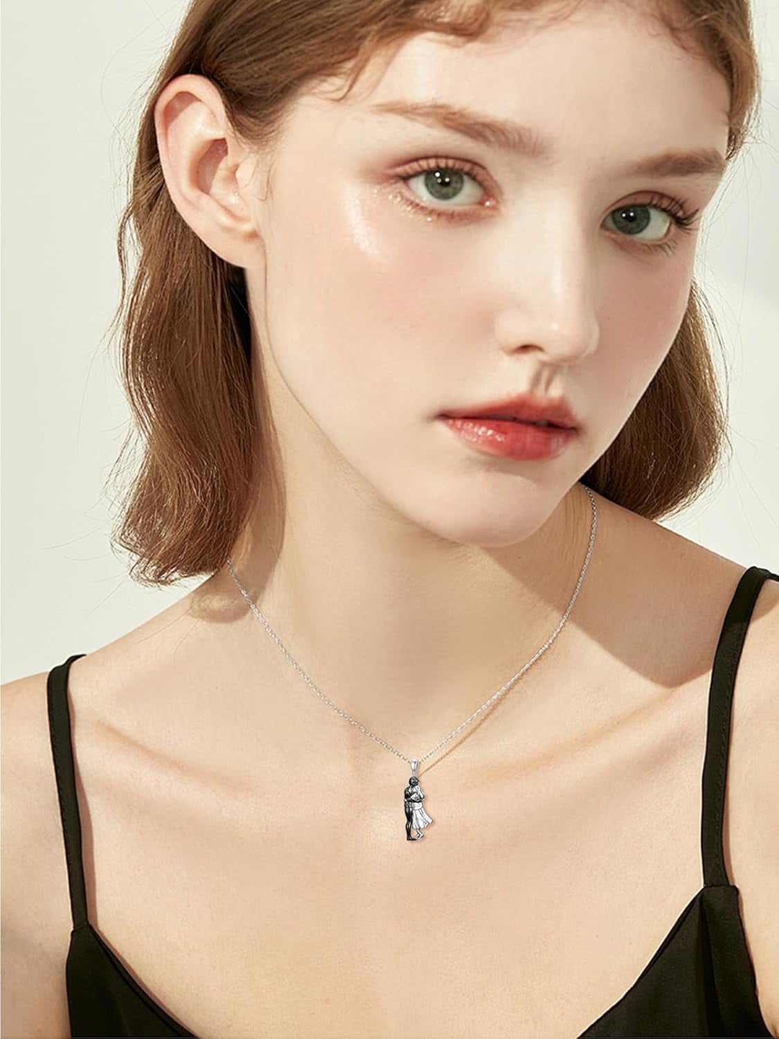 Hug Couple Necklace 925 Sterling Silver Man and Woman Couple Hugging Pendant Necklace Anniversary Valentines day Jewelry Gifts for Women Wife Friend Him and Her