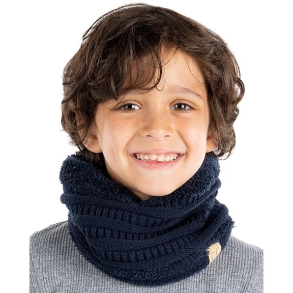Funky Junque Kids Fleece Lined Neck Warmer – Toddler & Kids Winter Tube Scarf for Ages 1–9, Double-Layer Cold Weather Gaiter for Boys & Girls - Navy