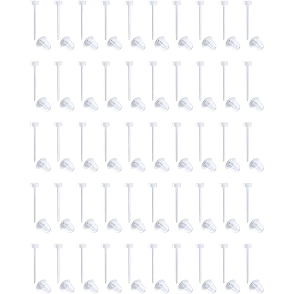 DESIGNICE Clear Stud Earrings Plastic Earrings with Silicone Back Post 50 Pieces