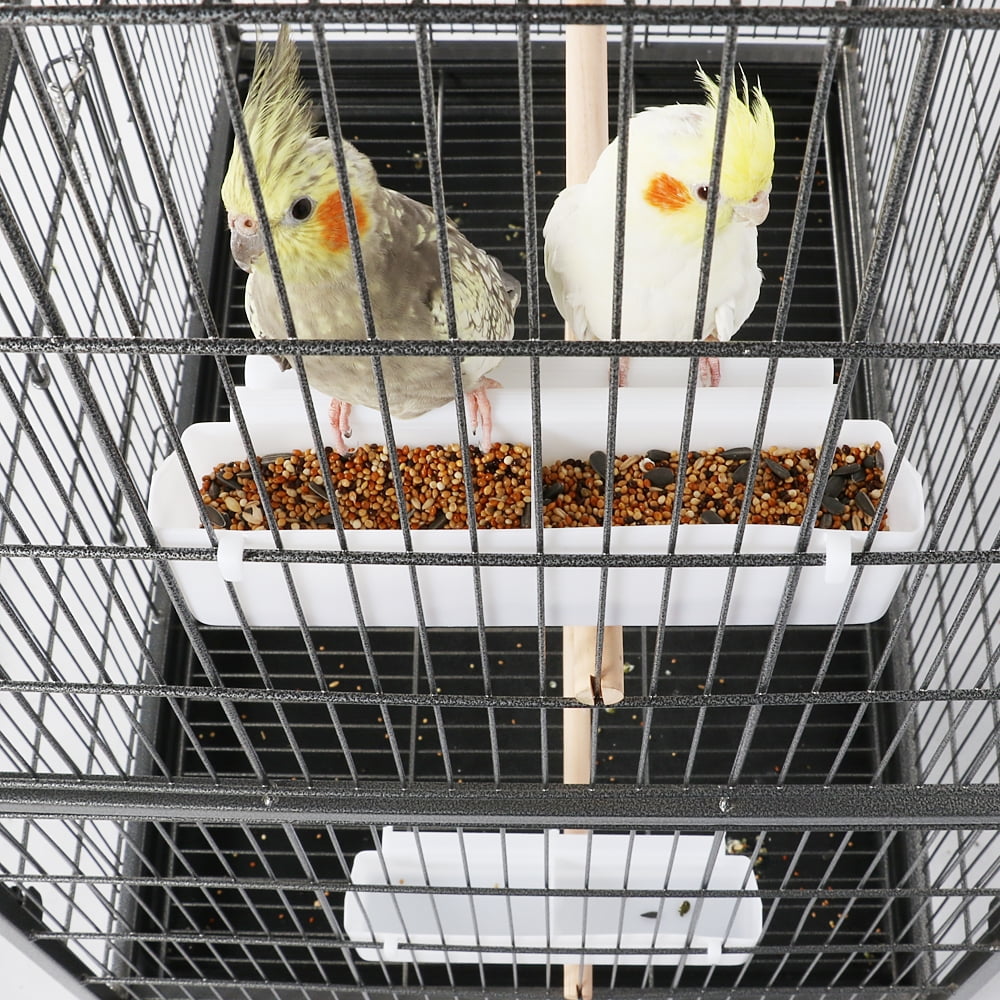 Alden Design Metal 52" Large Rolling Bird Cage with 3 Perches and 4 Feeders, Black