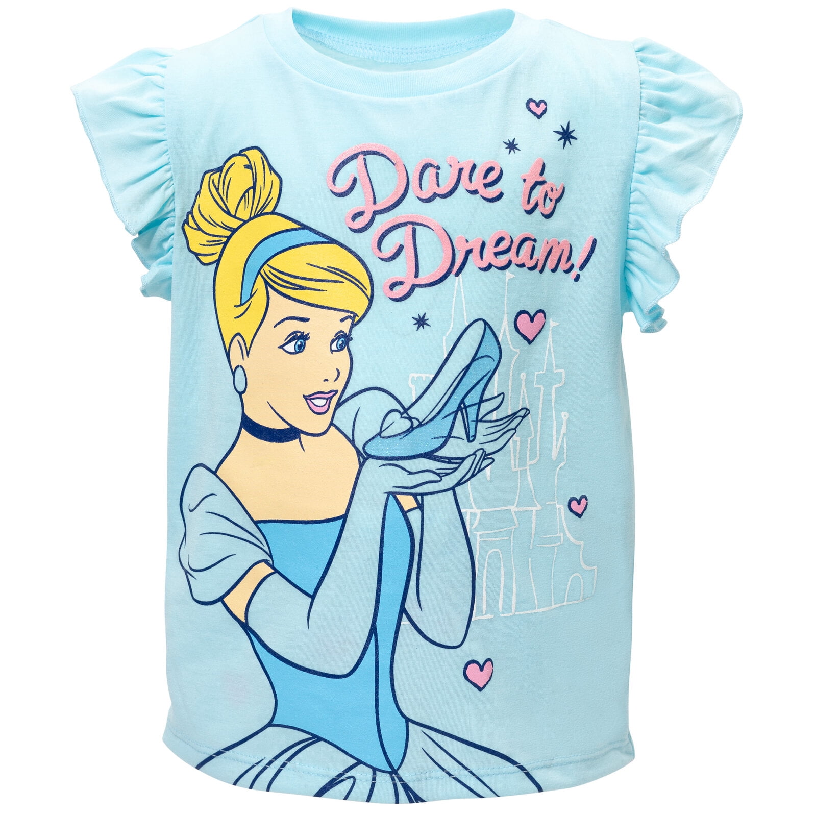 Disney Princess Cinderella Little Girls T-Shirt and French Terry Shorts Outfit Set Toddler to Big Kid