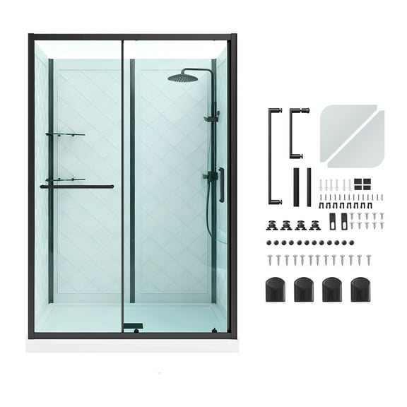 KFFKFF Sliding Shower Enclosure, 36 in. D x 48 in. W x 79.1 in. H, Framed Door with 1/4 in. Clear Tempered Glass, Complete Bathroom Stall with Non-Slip Base and Triple-Sided Wall Panels