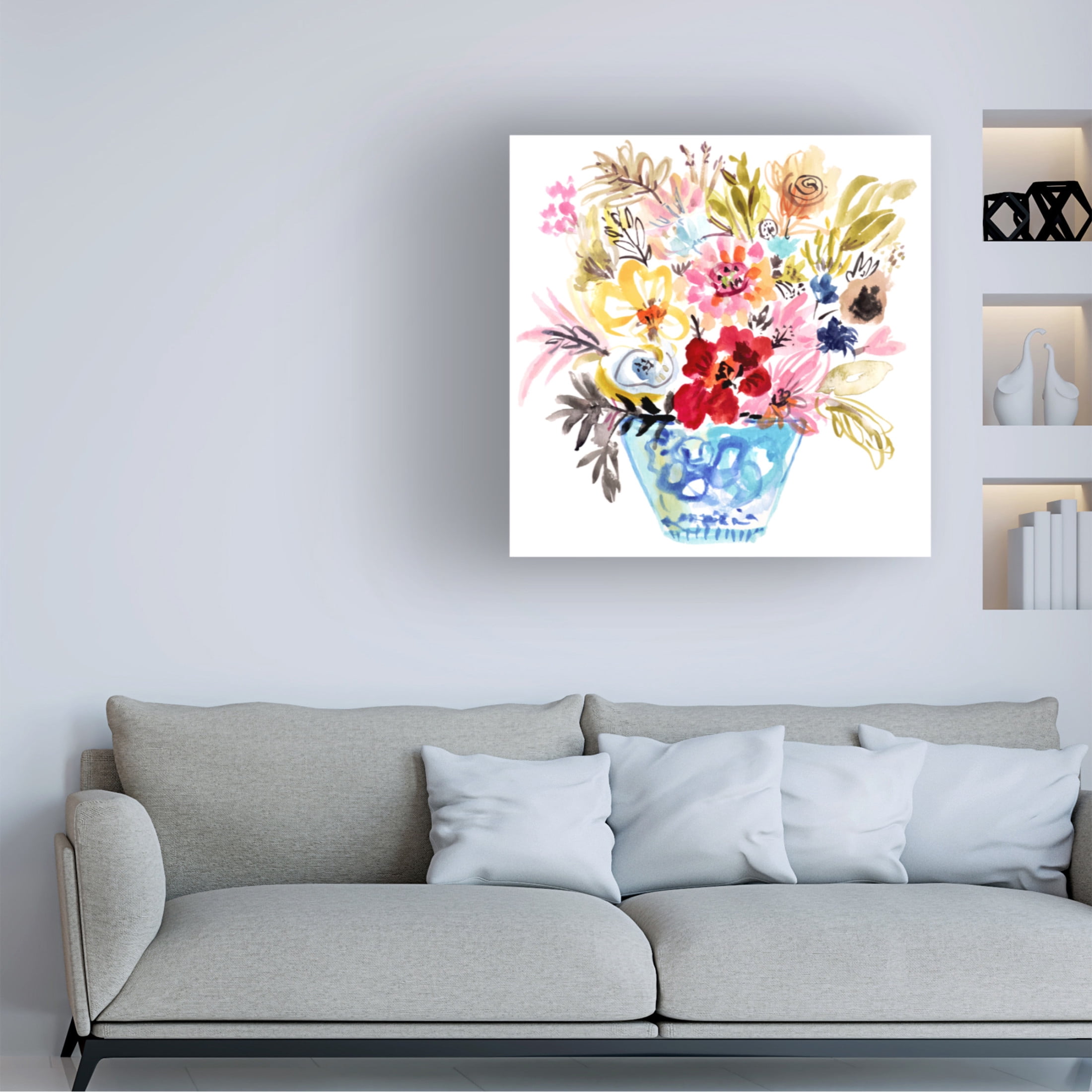 Canvas Wall Art - Karen Fields 'Small Blue Vase' Wall Art for Living Room, Bedroom, or Office Décor by Trademark Fine Art - 24 x 24 Inches