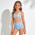 thumbnail image 2 of Zylarhe Girls Swimsuit Girls Cute Cherry Print Bikini Two Piece Swim Set With Rash Guard Top And Comfortable Bottom For Beach Blue 8-9 Years, 2 of 9