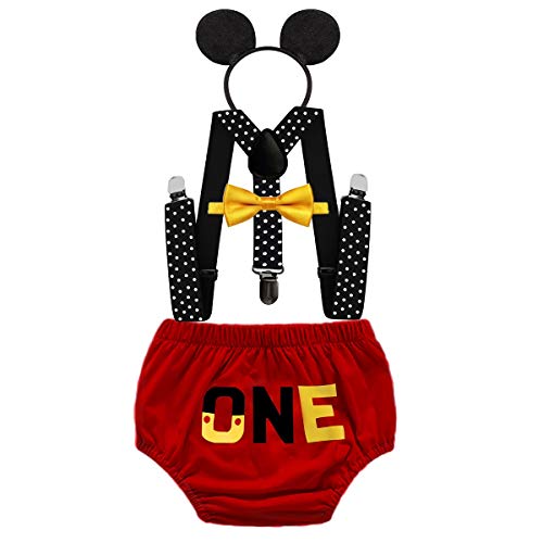 HIHCBF Baby Boys First Birthday Party Outfits Cake Smash Photo Shoot Costume ONE Bloomers Suspenders Bow Tie Headband