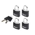 thumbnail image 1 of Master Lock - Aluminium Black Vinyl Cover 20mm Padlock 3-Pin - Keyed Alike x 4, 1 of 1