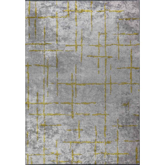 AGrey Yellow Cotton Viscose Flatweave Decorative Area Rug