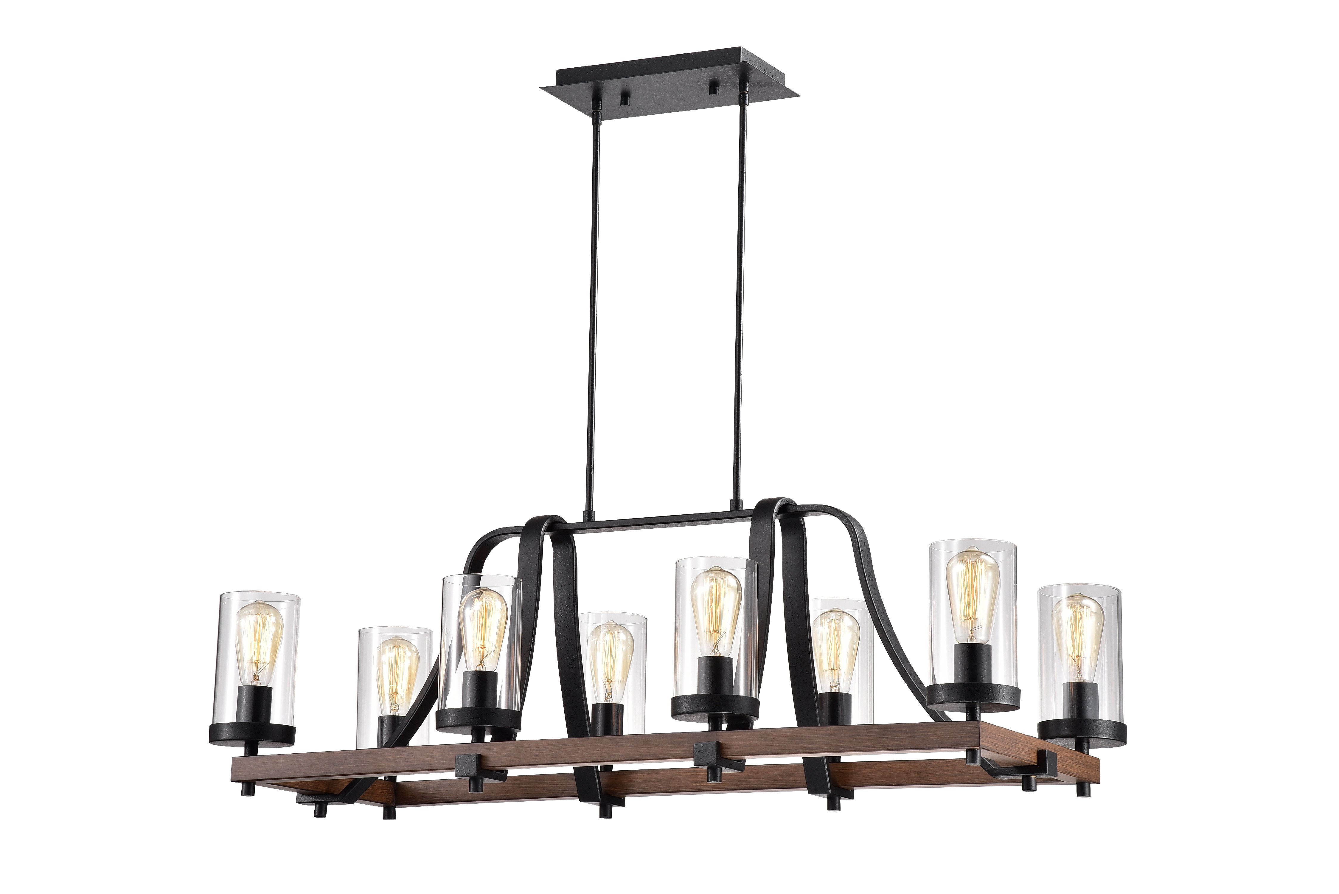 Guntel Forged Metal Multi-Light Chandelier with Glass Pillar Shades (6 OR 8 lamps)
