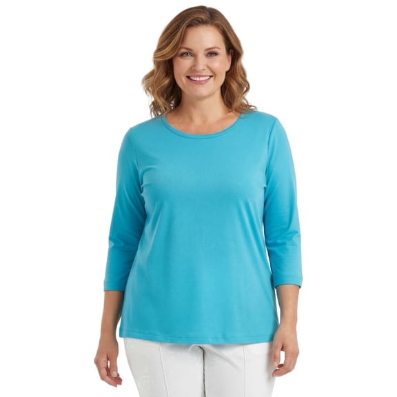 Turtle Bay New York Women's Classic Comfort Fit 3/4 Sleeve length Crew Neck Jersey Knit T-Shirt
