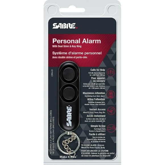 Sabre Alarme personnelle noire avec porte-clés