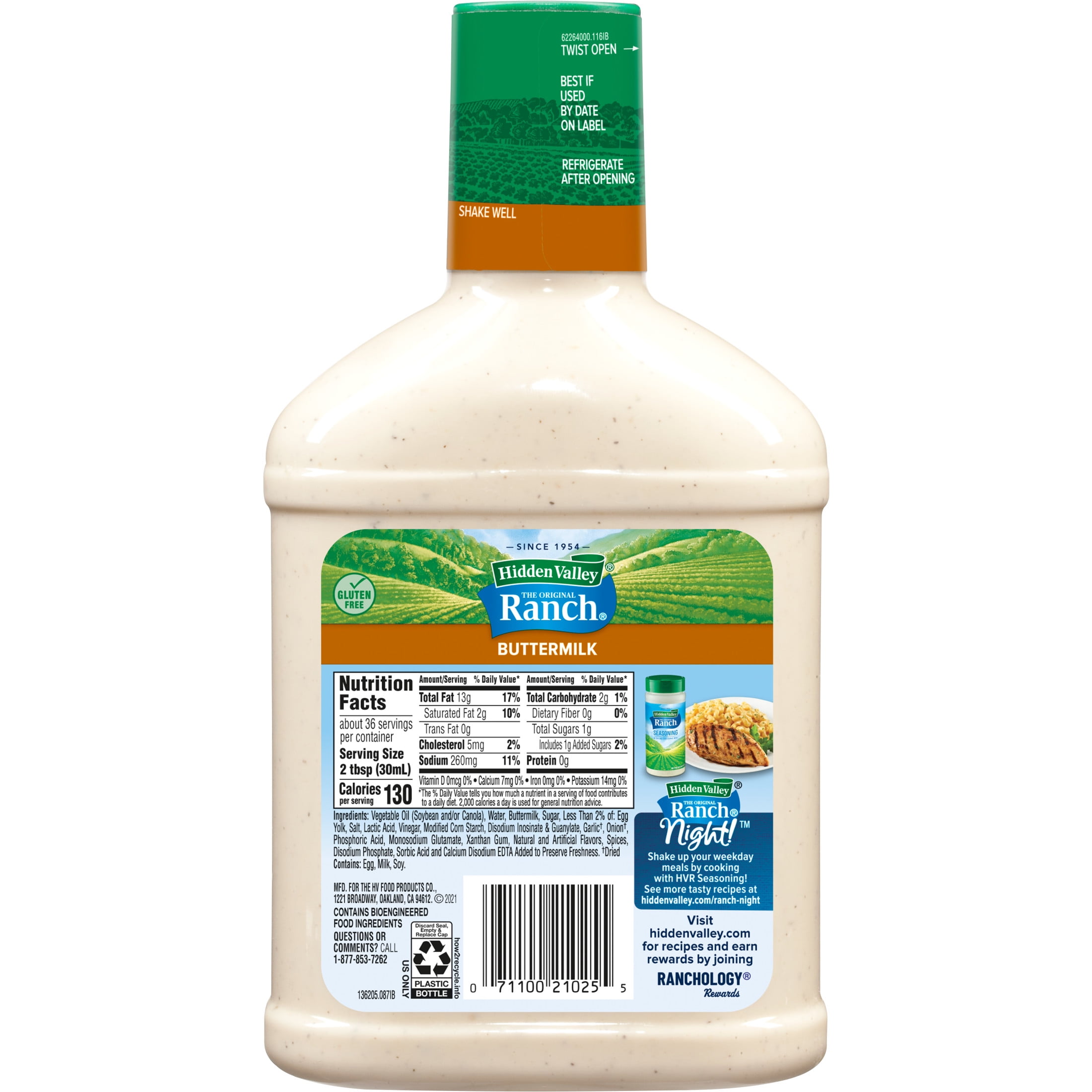 (6 pack) Hidden Valley Keto-Friendly Buttermilk Ranch Salad Dressing and Topping, 36 fl oz Each, 6 Pack