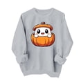thumbnail image 4 of Livrdious Spooky Season Sweatshirts Womens Ghost Pumpkin Graphic Sweatshirt Crew Oversized Pullover Sweatshirt, 4 of 7
