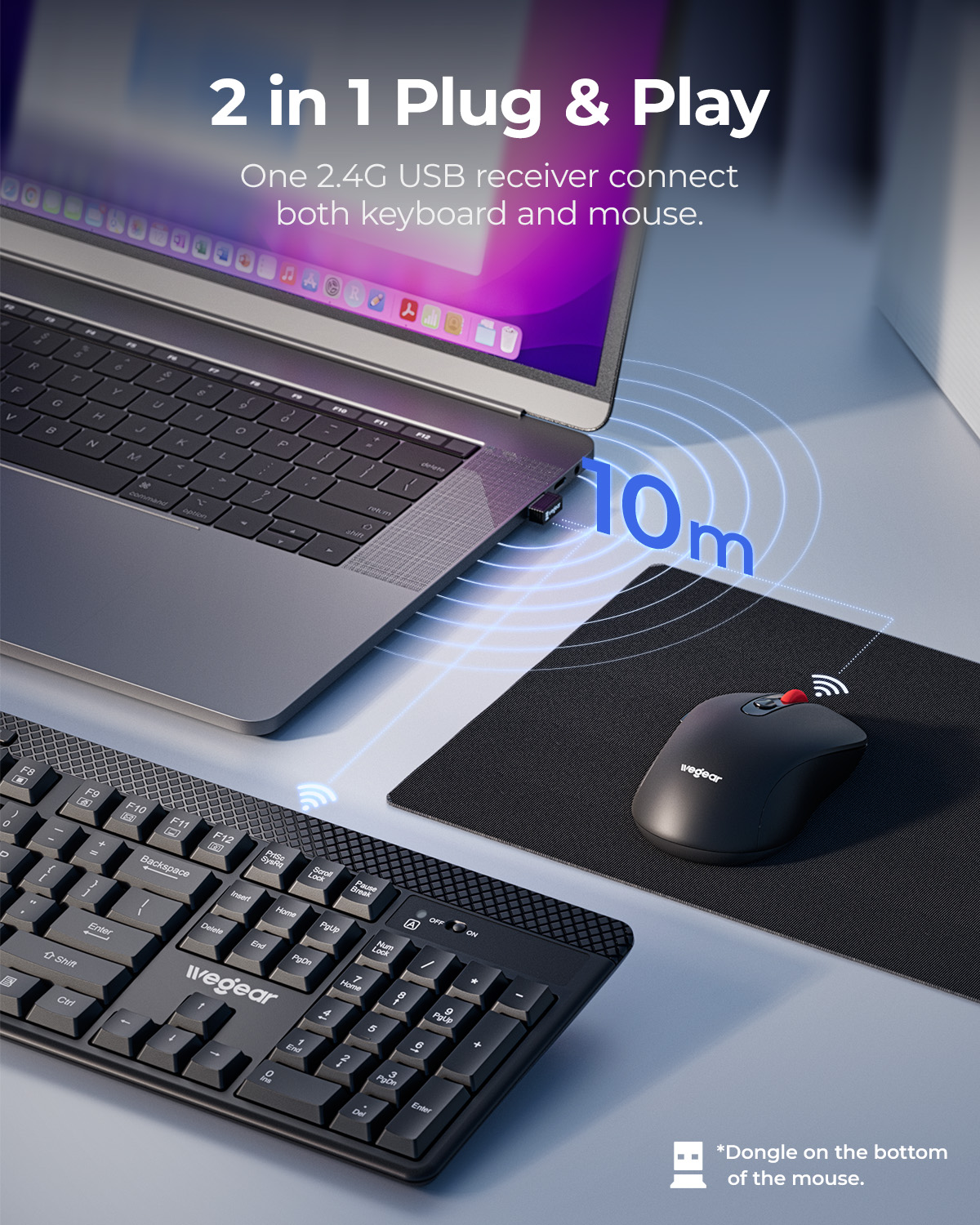 WeGear Wireless Keyboard and Mouse Combo, 104-Key Silent photo 2