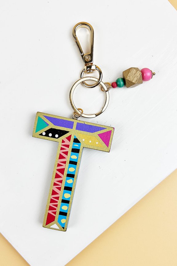 2.75" LETTER SHAPED WOOD ALPHABET KEYCHAIN LETTER KEYCHAIN