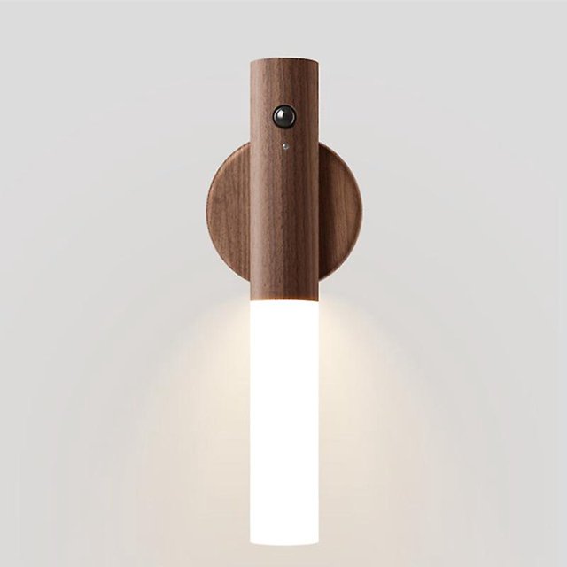 Lámpara Led Vintage Aplique De Pared De Madera Sensor De Movimiento Lámpara De Pared Usb Recargable Stails Lámpara De Noche Libre Magnética Blanco Cálido