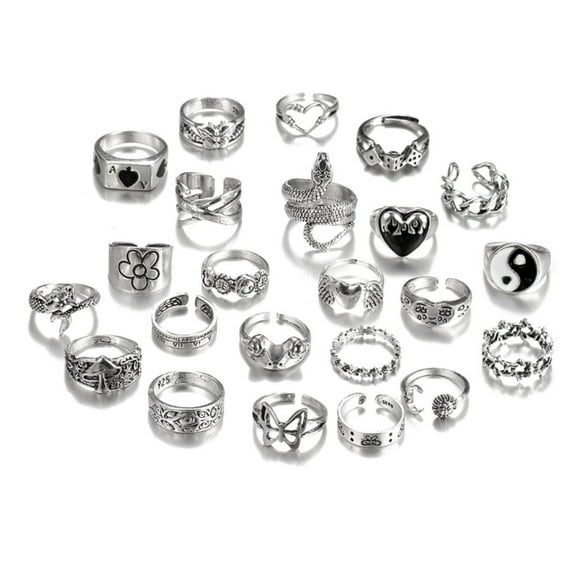 Pack of 24 Delicate Silver Rings Set For Men And Women With Diverse Y2K Designs