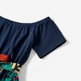 thumbnail image 6 of PatPat Family Matching Floral Off-Shoulder Belted Dress and Short Sleeve Colorblock T-shirt Sets, Blue, Mom: M, 6 of 7