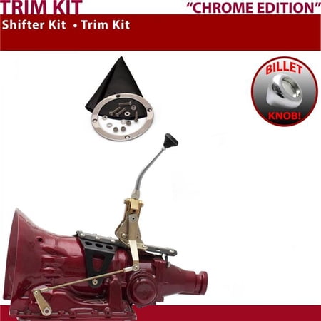 American Shifter FMX Shifter Kit Chrome 8 in. Trim Kit Push Button Black Boot Billet Knob for ED31E