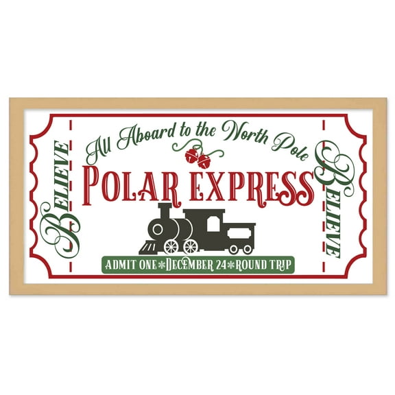 HO HO HO 9.5" x 21.5" Framed Christmas Wall Decor Art Print Sign Poster in a Natural Wooden Frame