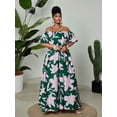 thumbnail image 4 of Plus Size Multicolor Floral Off Shoulder Puff Sleeve Maxi Dress For Vacation Party Date Night, 4 of 8