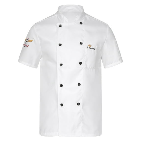 Alvivi Chef Jacket for Men Short Sleeve Chef Shirt Kitchen Cooking Work Uniforms Loose Fit White-A 3XL