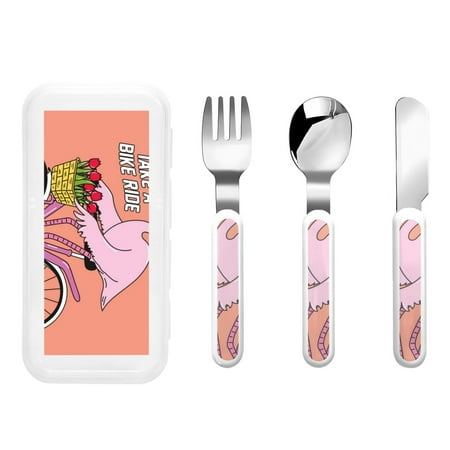 

Gaeub Flamingo Riding a Bicycle Print 3-Piece Children Knife Spoon Fork Set Stainless Steel Child Flatware Set Kids Utensils Set with Case for Lunch Box (Fork Spoon Knife Combo)