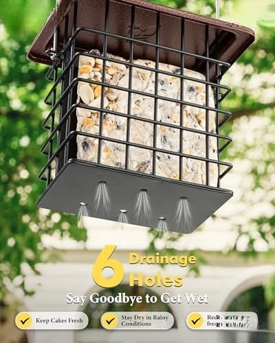 Double Suet Feeder for Outside Hanging,Weatherproof Suet Feeders,Suet Holder with Taller Grid for Woodpecker, Suet Cage Bird Feeders for Outdoors (Coffee, 6 Inch,1 Pack)