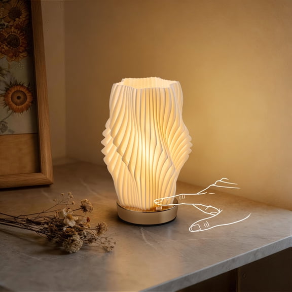 Coliware Gold Table Lamp, Rechargeable Desk Lamp with Wave Design Stepless Dimming, Modern Soft Warm Ambient Light for Bedroom Living Room Home Office, Decorative Night Light