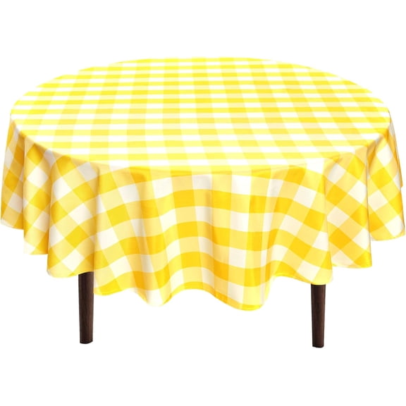 Checkered Round Tablecloth 70 Inch - Waterproof & Wrinkle Resistant Washable Fabric Spring Table Cloth for Dining Room Party Outdoor Picnic, Yellow and White