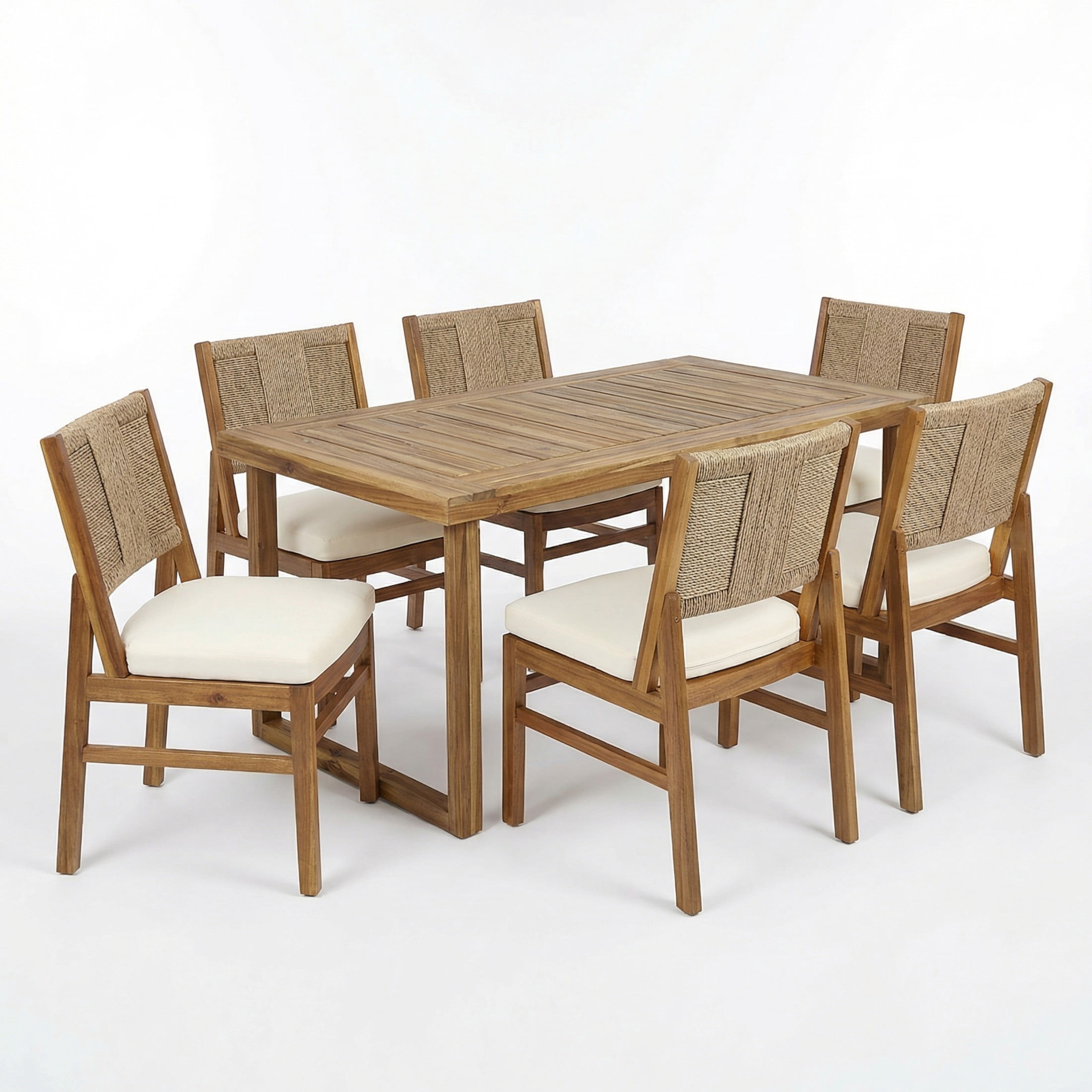 Christopher Knight Home 7-Piece Outdoor Acacia Wood Dining Set with 69" Table and Wicker Back Chairs