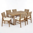 thumbnail image 3 of Christopher Knight Home 7-Piece Outdoor Acacia Wood Dining Set with 69" Table and Wicker Back Chairs, 3 of 18