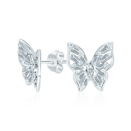 Bling Jewelry Delicate 3D Garden Fluttering Butterfly Stud Earrings Sterling Silver