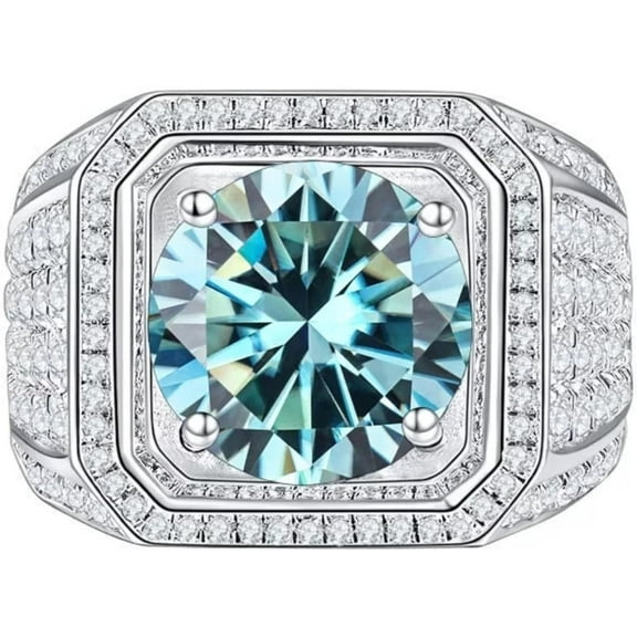 2 Carat Moissanite Engagement Rings for Men D Color VVS1 Clarity Round Cut Diamond Rings Yellow/Pink/Blue Moissanite Rings S925 Silver Moissanite Wedding Bands with Certificate