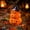 B, variant on Halloween Stacked Jack-O-Lantern Pumpkin Candy Tin Box with Lid, Witch Hat Style, Treat Holder for Party Favors, Orange
