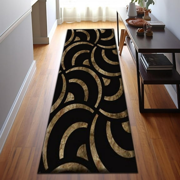 Marble Runner Rug, Luxury Black Gold Runner Rug, Modern Geometric Hallway Rug, Elegant Entryway Rug, Corridor Rug, Washable Rug, Floor Rug 60x18in/5x1.5ft