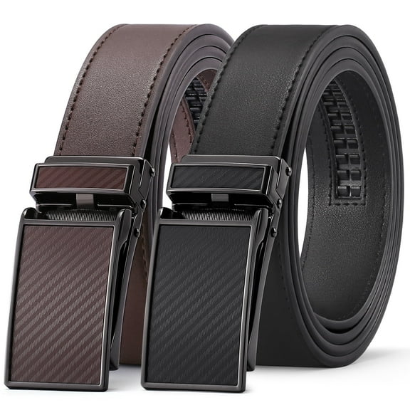 Woaeety 2 Pack Ratchet Belt for Men,Men's Leather Belt in Gift Set Box for Dress Casual,Size Adjustable Trim to Fit